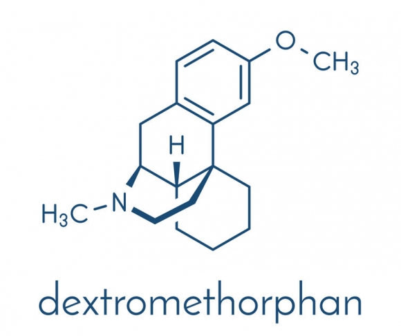 Dextromethorphan cough suppressant drug (antitussive) molecule. Skeletal formula. (Forrás: 123rf)